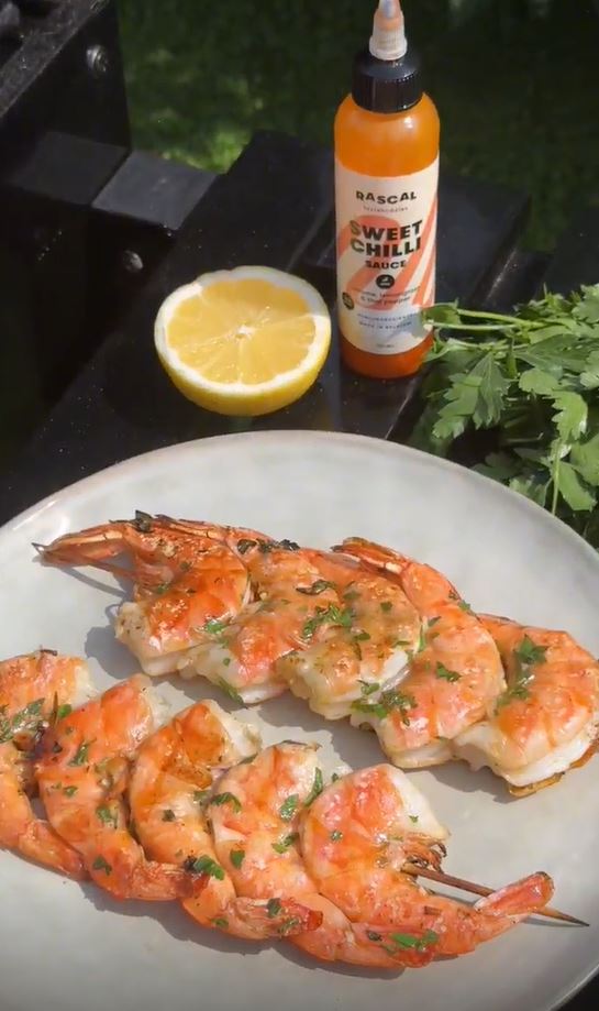 Grilled Scampi brochette met Sweet Chilli Sauce